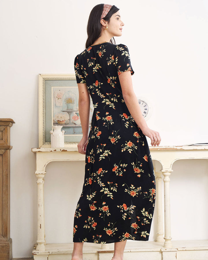 Abito Midi Donna Floreale Scollo a V Manica Corta
