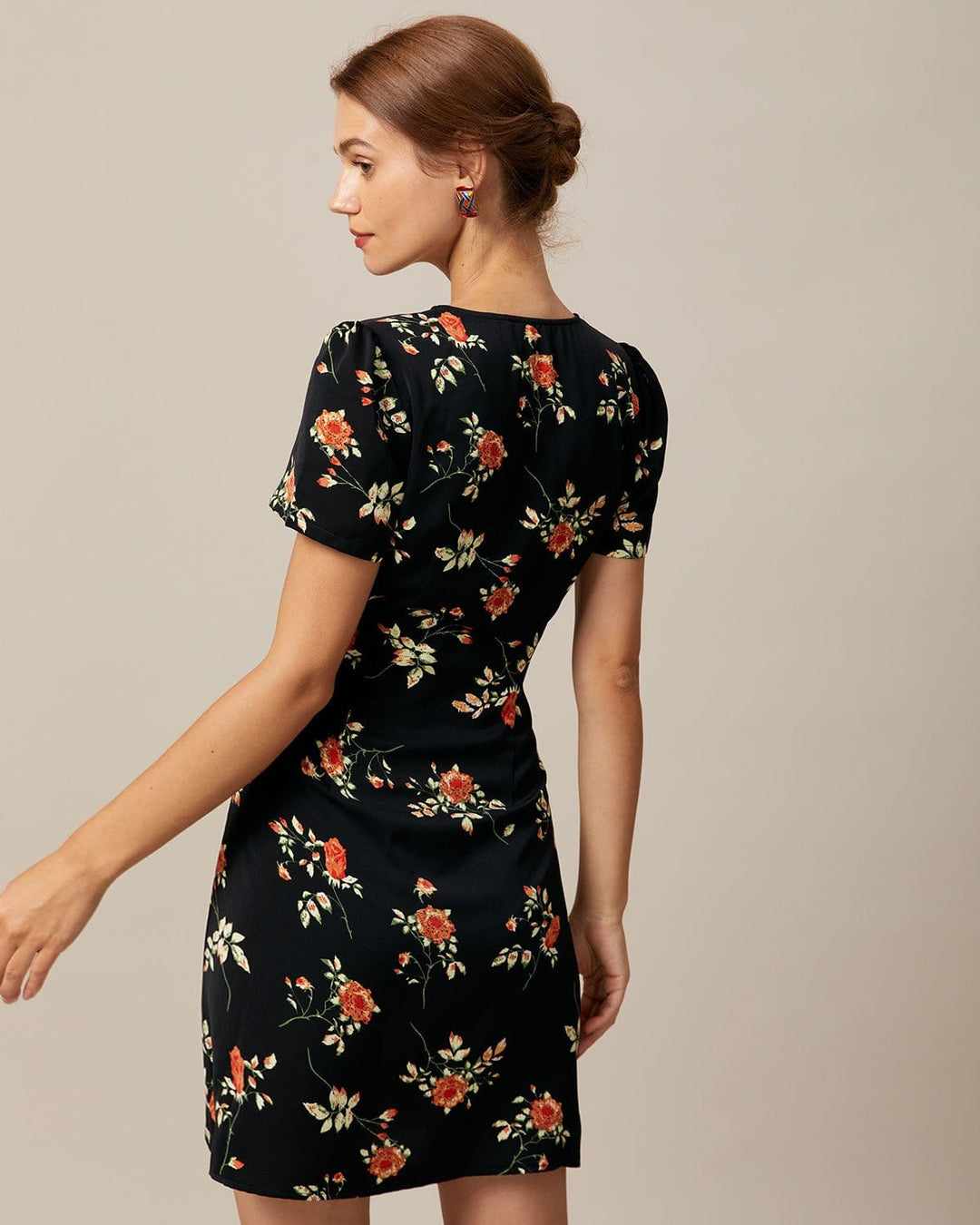 Abito Mini Donna Floreale Scollo a V Abbottonato Linea A