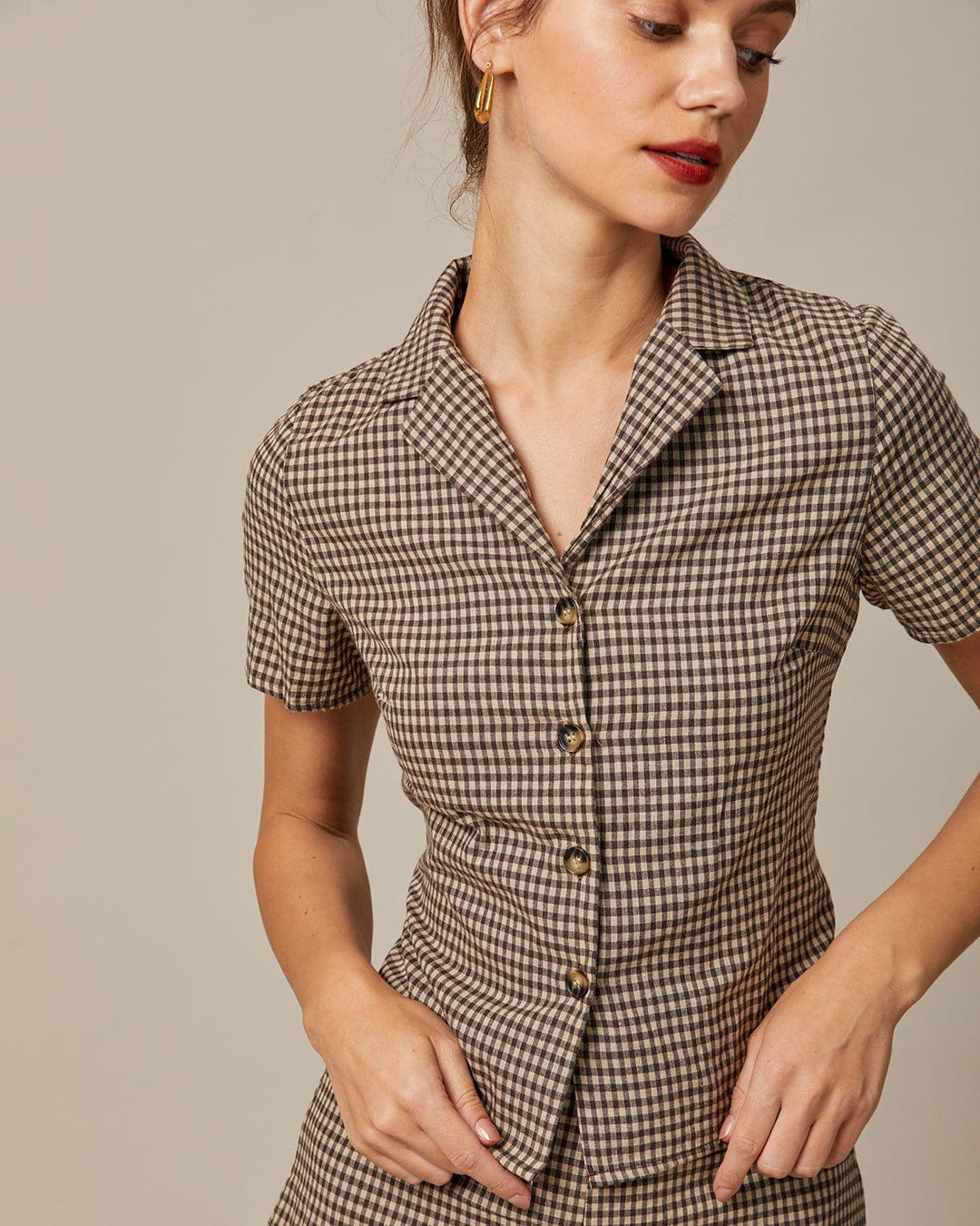 Blusa Donna in Cotone Colletto Classico Manica Corta