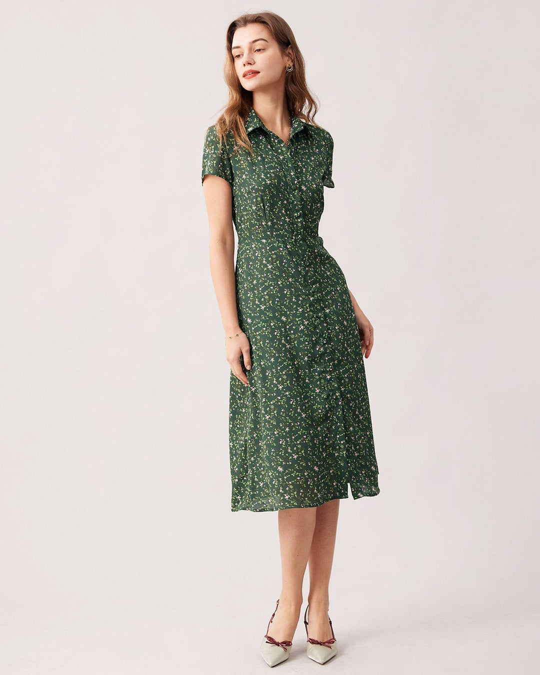 Abito Midi Donna Floreale Colletto Maniche Corte