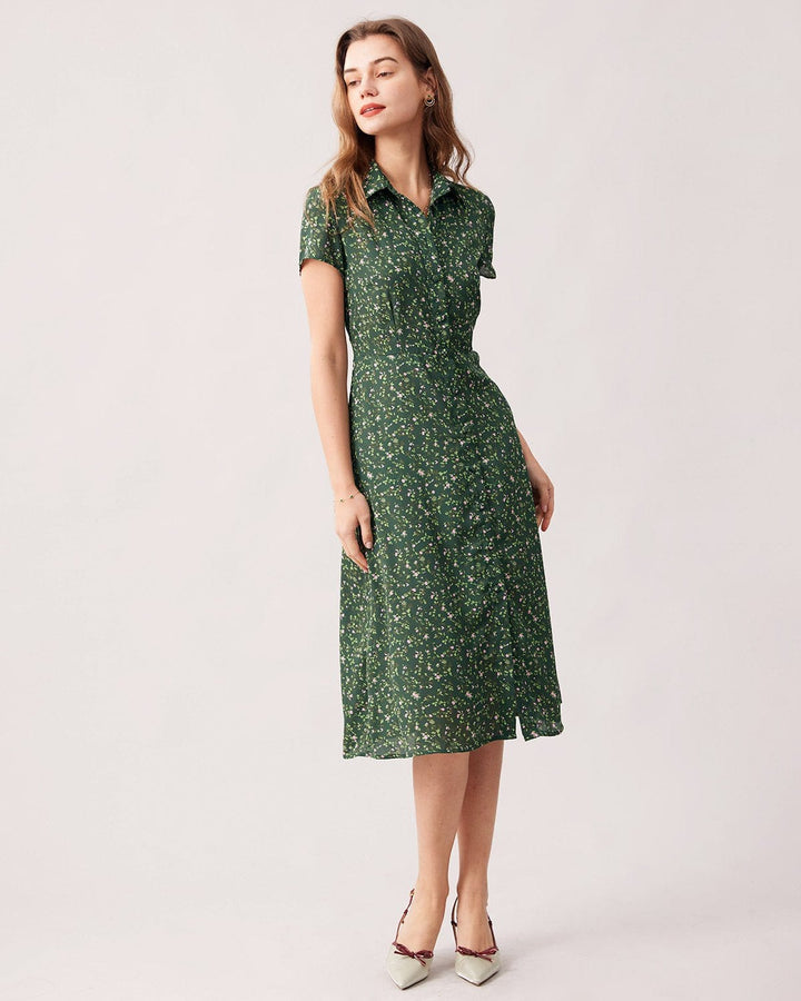 Abito Midi Donna Floreale Colletto Maniche Corte