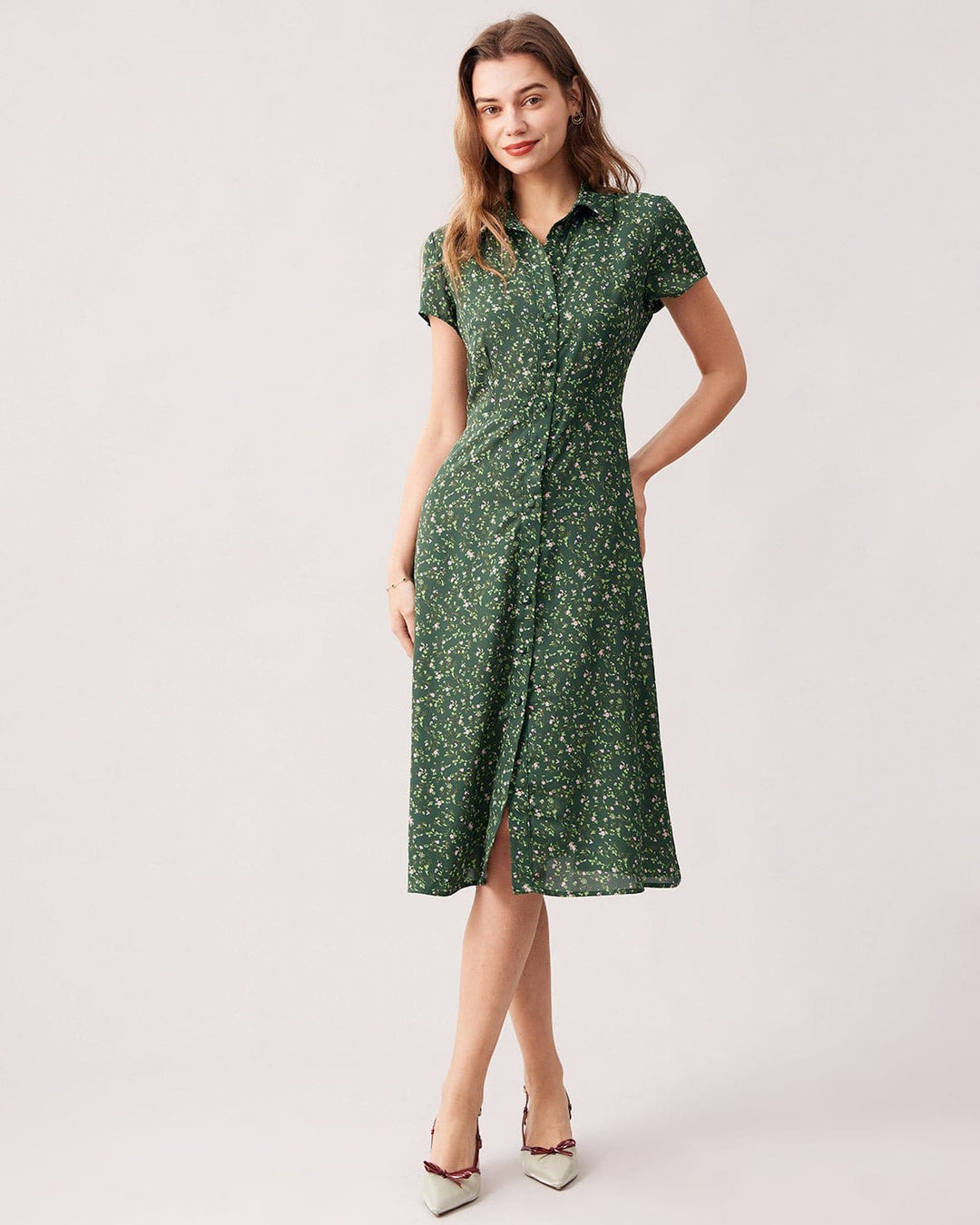 Abito Midi Donna Floreale Colletto Maniche Corte