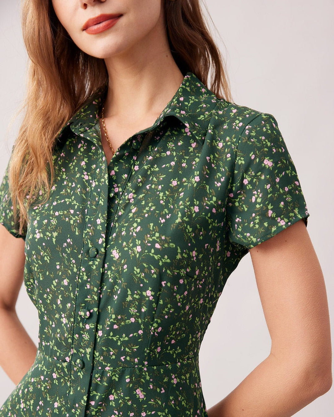 Abito Midi Donna Floreale Colletto Maniche Corte
