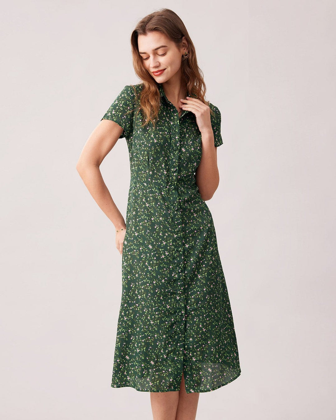 Abito Midi Donna Floreale Colletto Maniche Corte