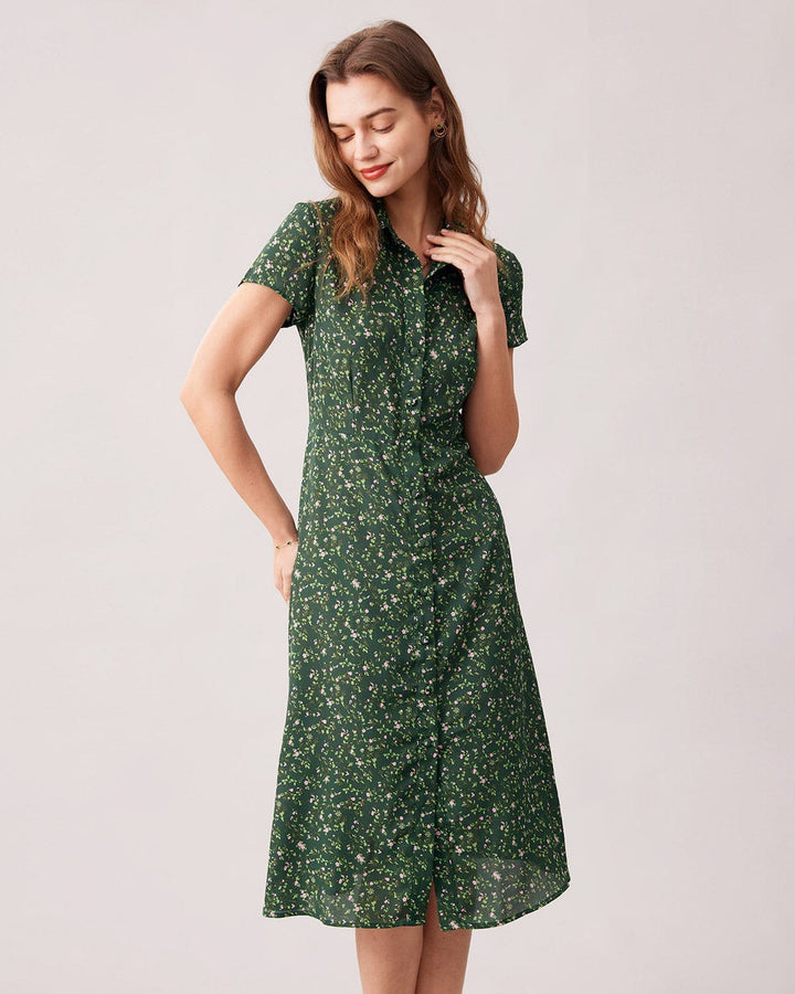Abito Midi Donna Floreale Colletto Maniche Corte