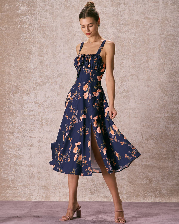 Abito Midi Donna Floreale Allacciato Arricciato