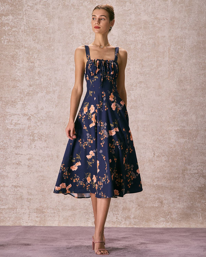 Abito Midi Donna Floreale Allacciato Arricciato