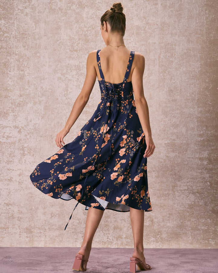 Abito Midi Donna Floreale Allacciato Arricciato