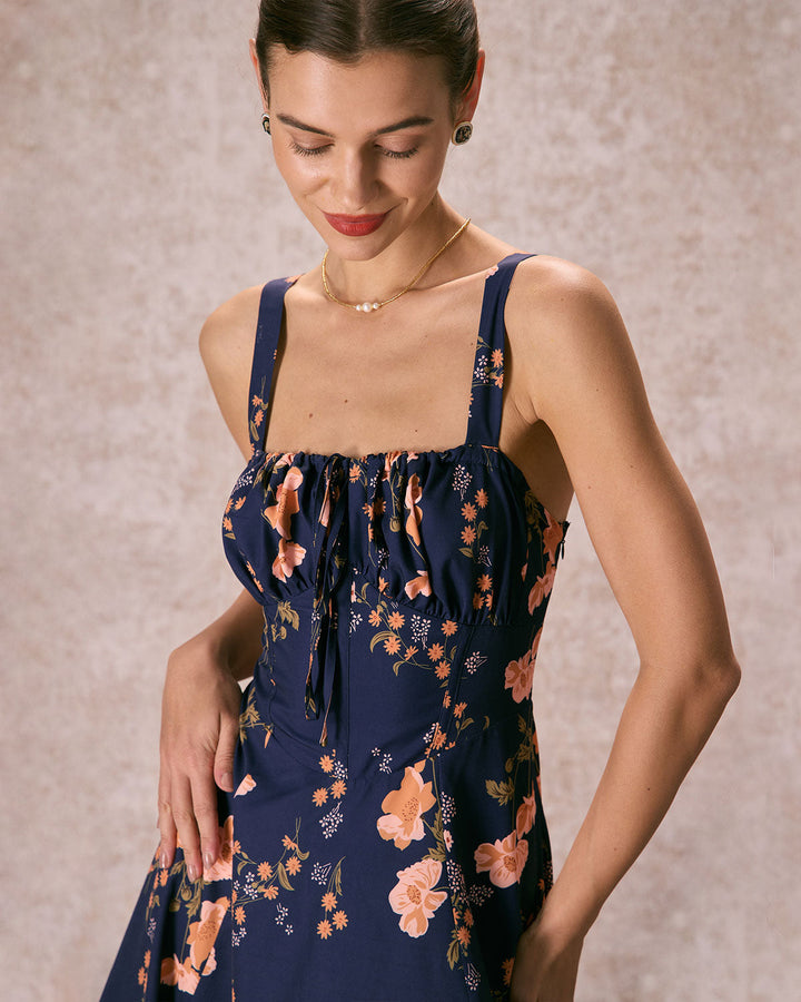 Abito Midi Donna Floreale Allacciato Arricciato