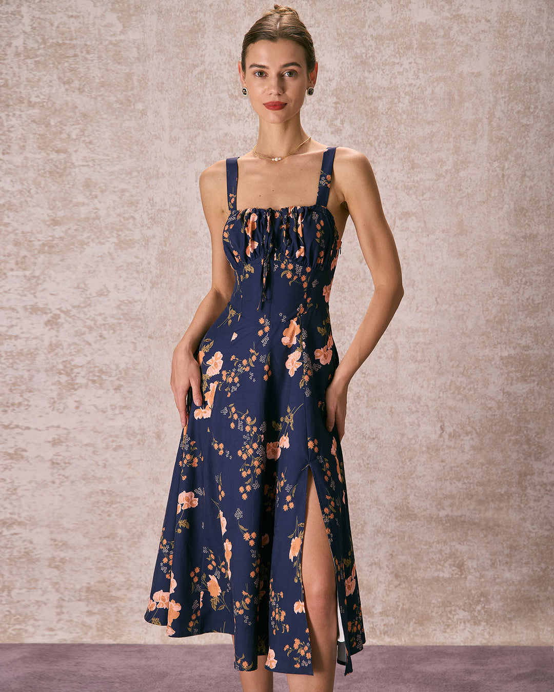 Abito Midi Donna Floreale Allacciato Arricciato