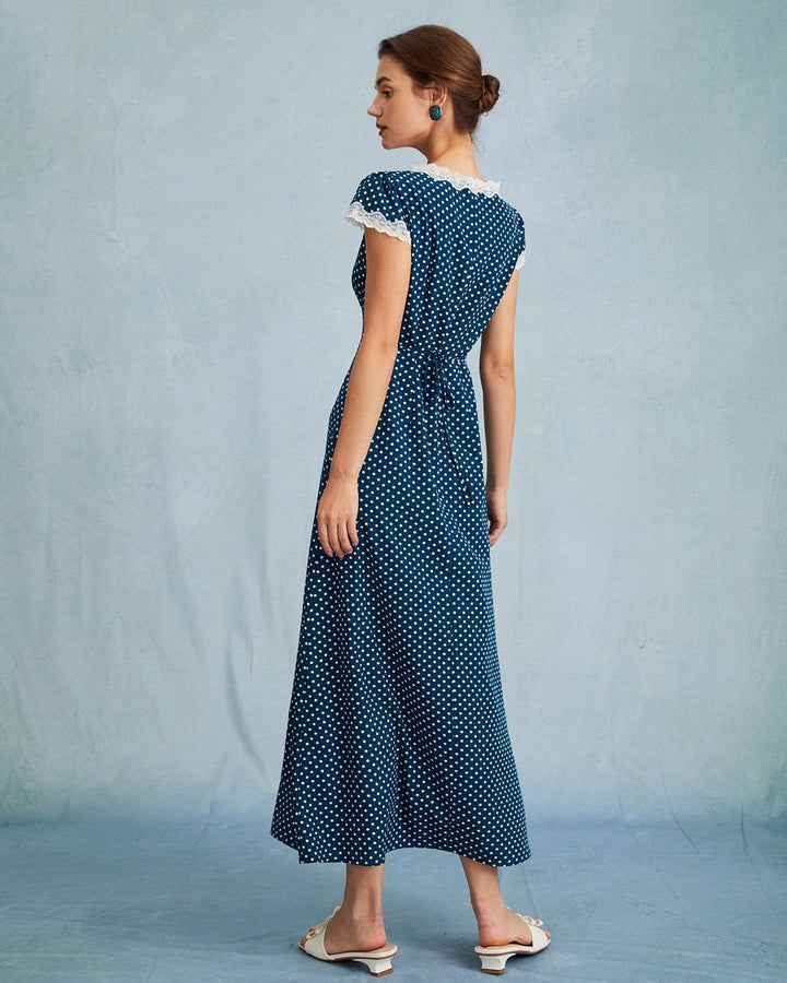 Abito Lungo Donna in Pizzo con Pois Vestibilità Maxi