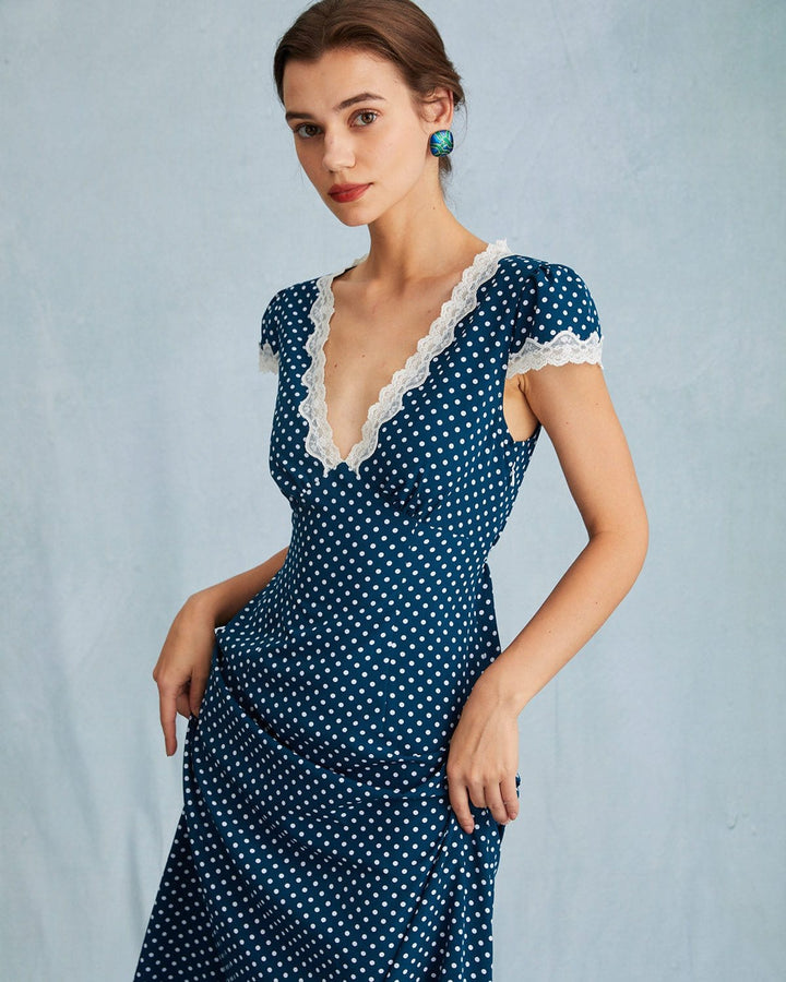 Abito Lungo Donna in Pizzo con Pois Vestibilità Maxi