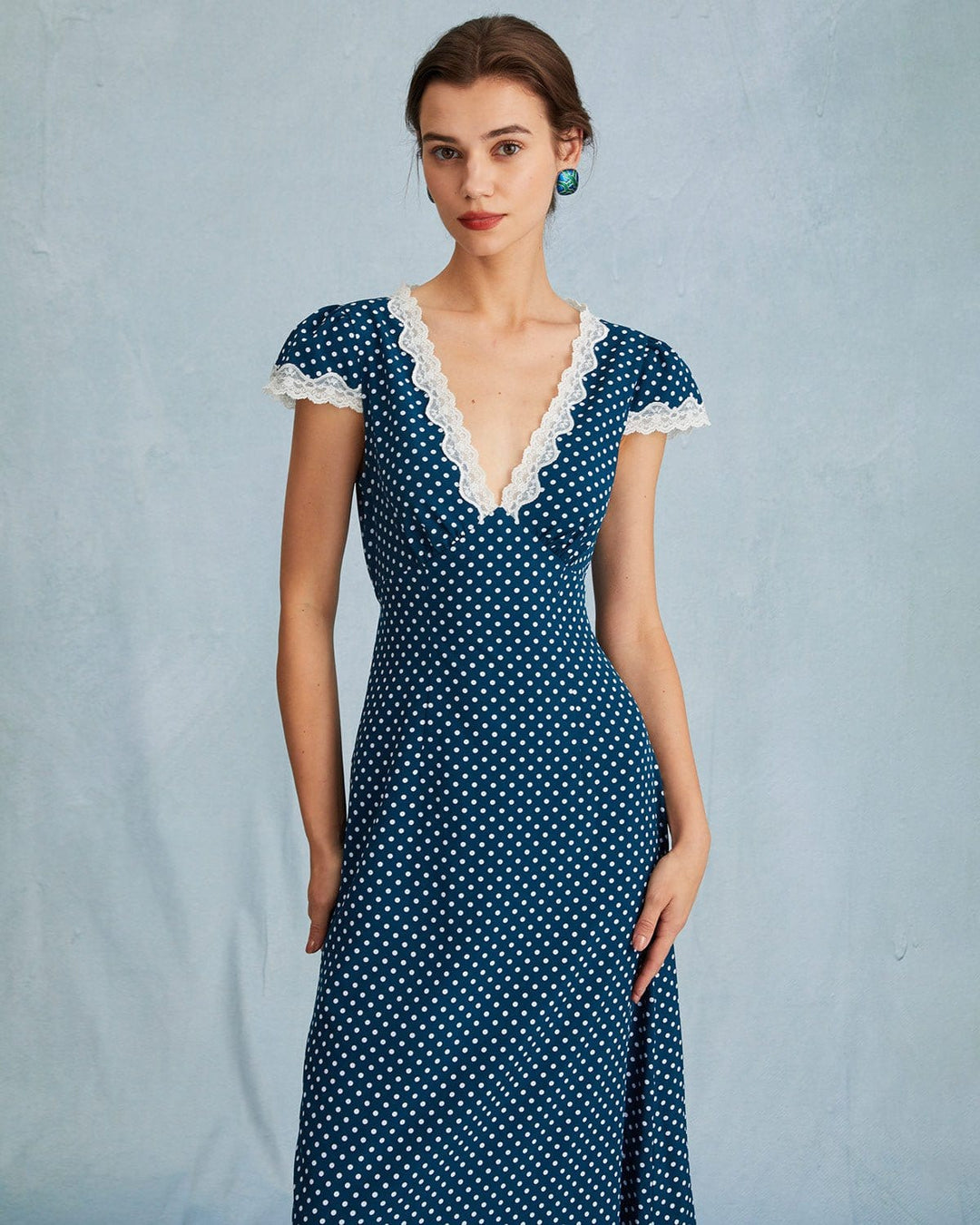 Abito Lungo Donna in Pizzo con Pois Vestibilità Maxi