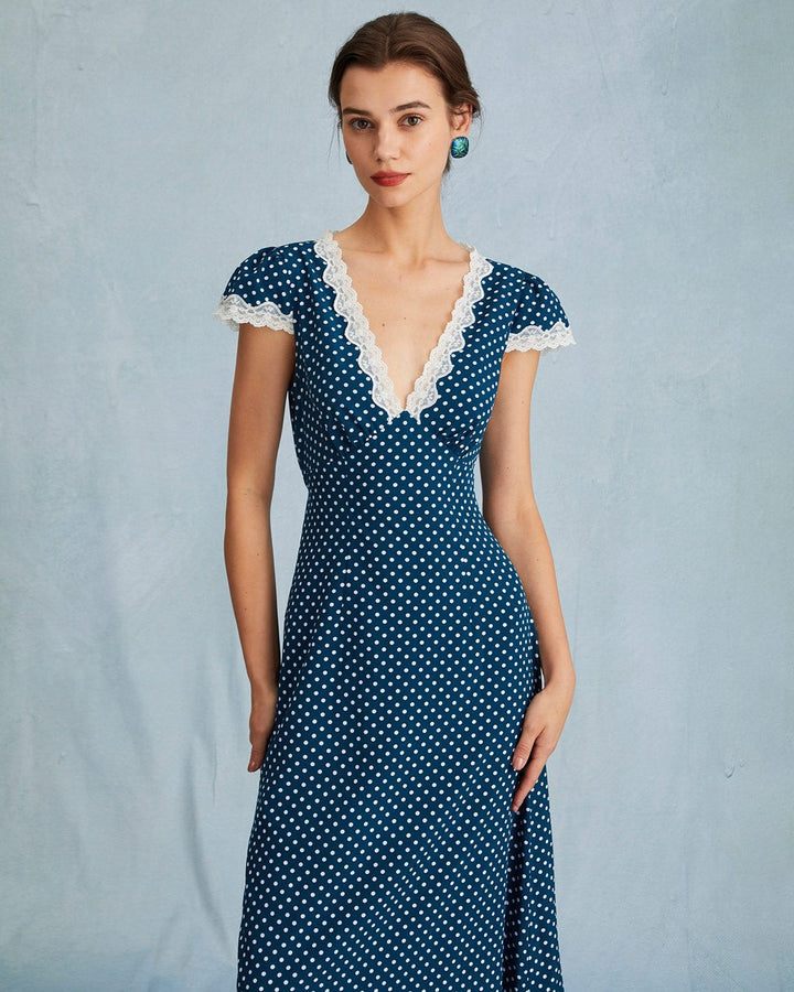 Abito Lungo Donna in Pizzo con Pois Vestibilità Maxi