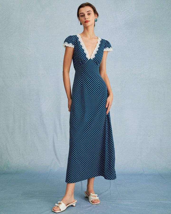 Abito Lungo Donna in Pizzo con Pois Vestibilità Maxi