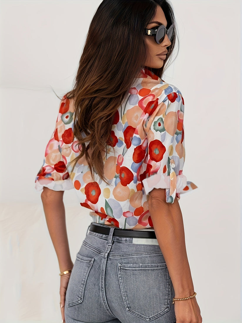 Camicia Donna Maniche Lunghe Stampa Floreale Leggera Casual Chic