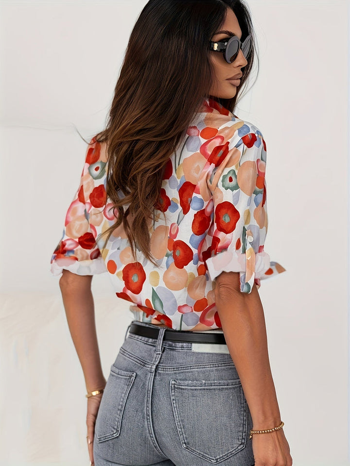 Camicia Donna Maniche Lunghe Stampa Floreale Leggera Casual Chic