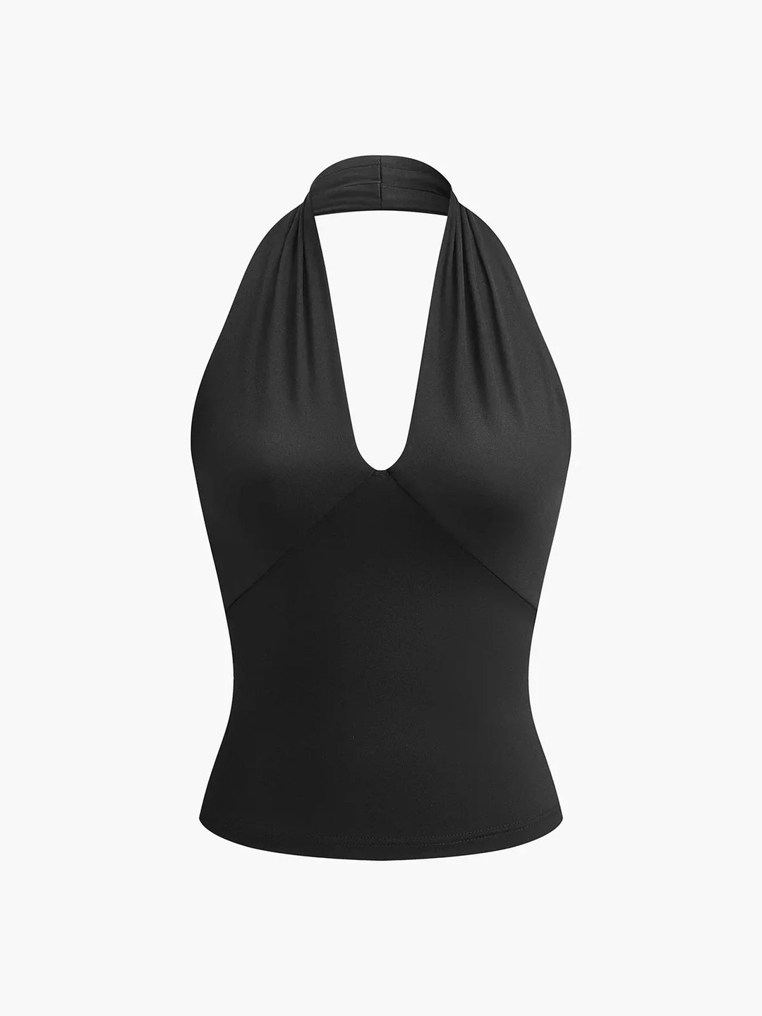 Top femme dos-nu en tissu léger, avec un croisement avant et une coupe moderne pour un look chic et décontracté.