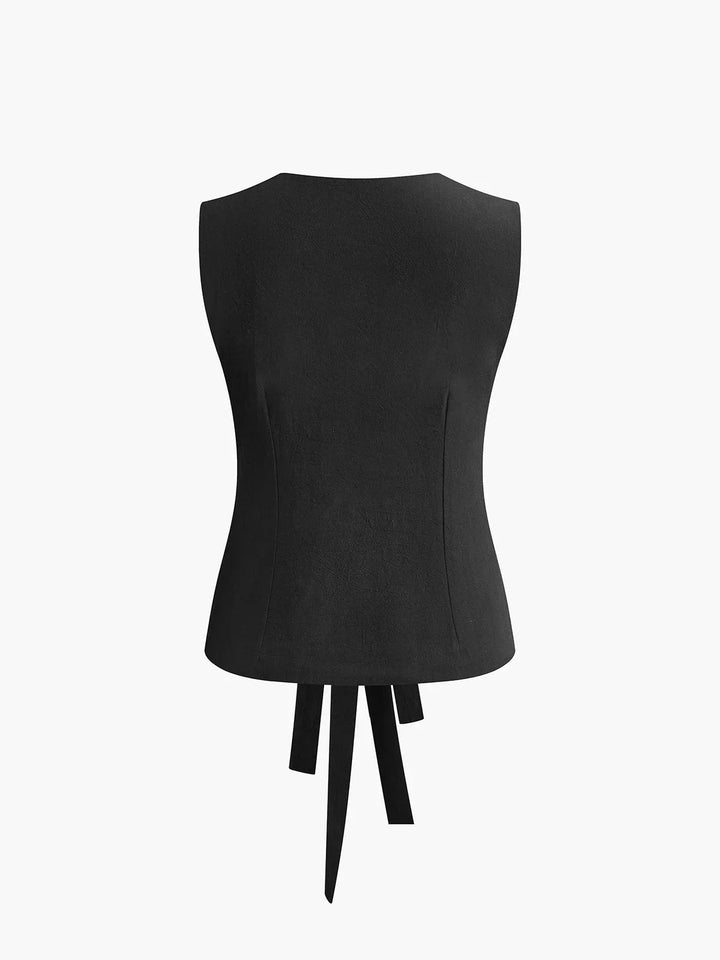 Top femme sans manches en coton léger avec liens ajustables au dos pour un ajustement personnalisé et un confort optimal.