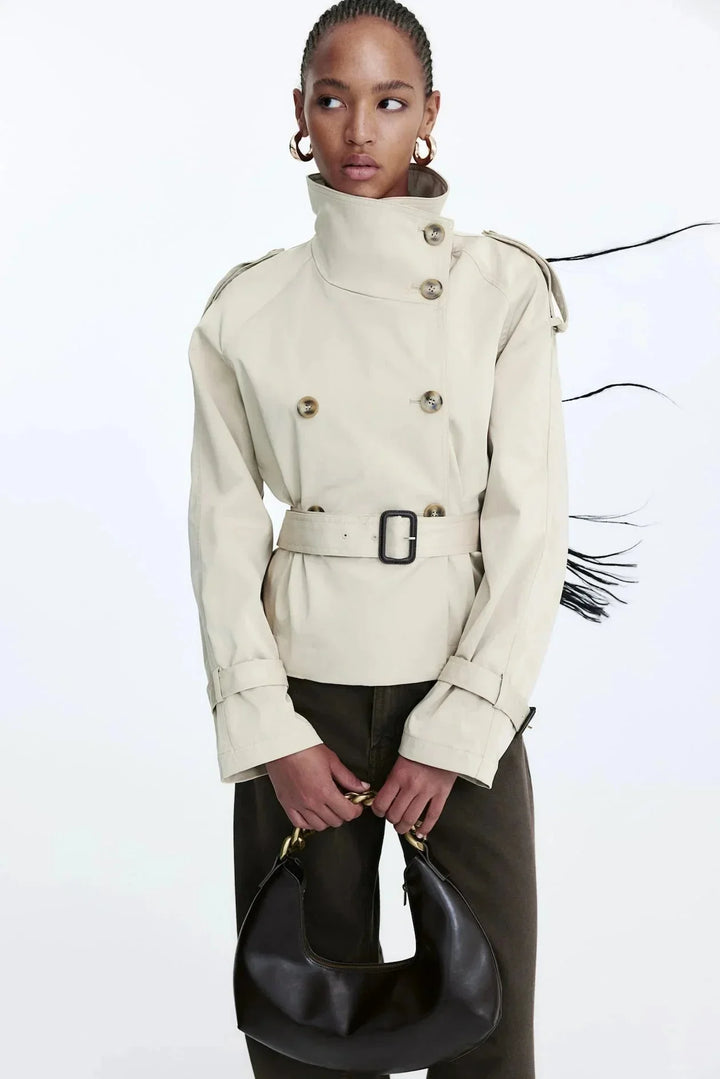 Trench Coat Donna Collo Alto Cintura Annodata - Vesarelli