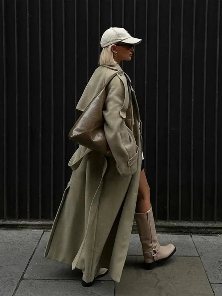 Trench Coat Donna Lungo Oversize con Revers Larghi - Vesarelli