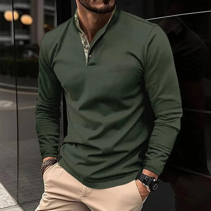 Camicia Henley Uomo Collo Alto Manica Lunga Qualità Elevata - Vesarelli
