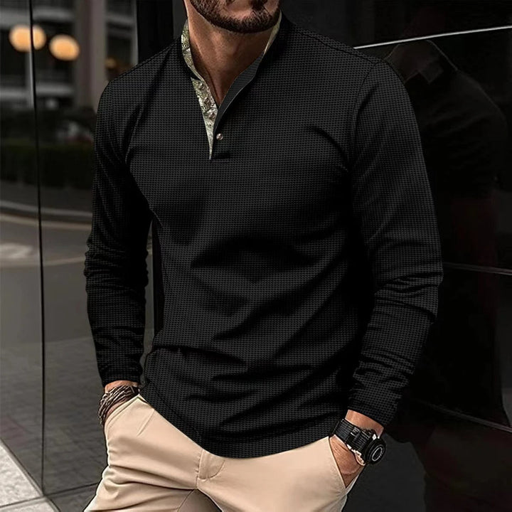 Camicia Henley Uomo Collo Alto Manica Lunga Qualità Elevata