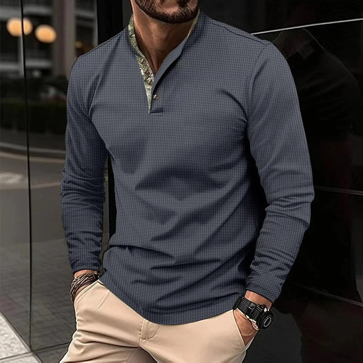 Camicia Henley Uomo Collo Alto Manica Lunga Qualità Elevata