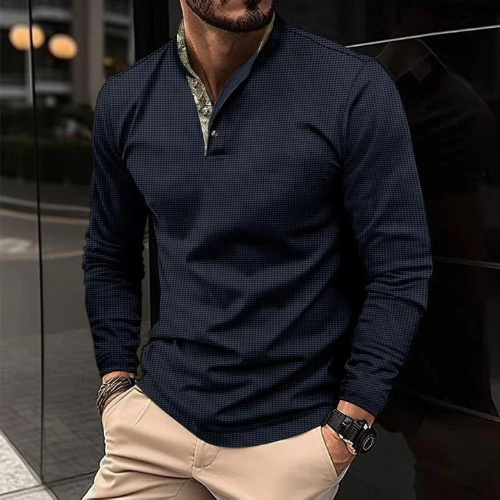 Camicia Henley Uomo Collo Alto Manica Lunga Qualità Elevata