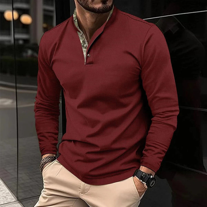 Camicia Henley Uomo Collo Alto Manica Lunga Qualità Elevata