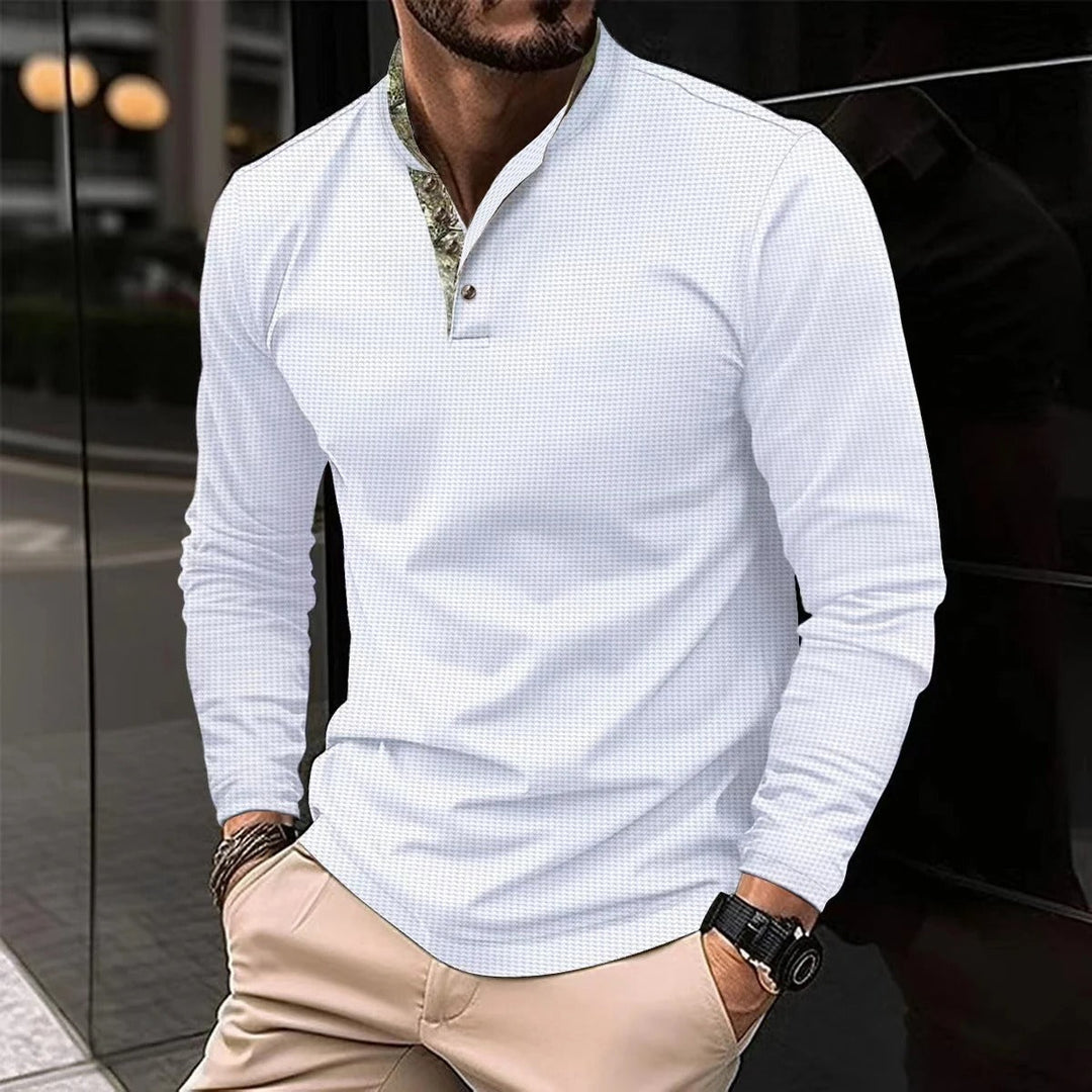 Camicia Henley Uomo Collo Alto Manica Lunga Qualità Elevata