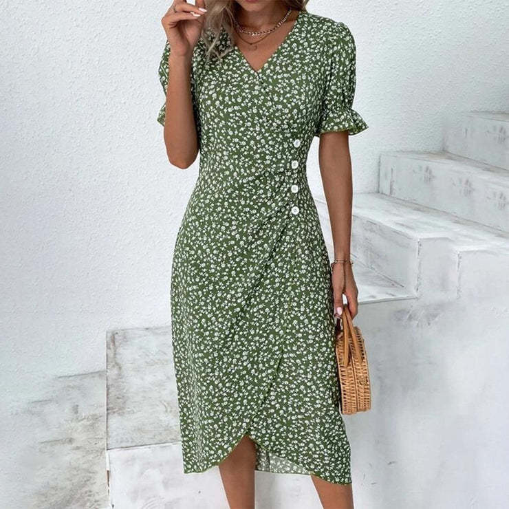 Abito Midi Donna Cotone Bottoni Stile Casual Estivo