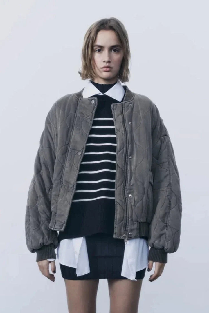 Bomber Donna Matelassé Oversize con Bottoni a Pressione - Vesarelli