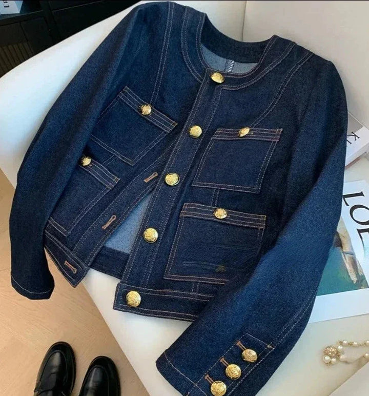 Giacca Denim Donna con Bottoni Eleganti Vestibilità Classica - Vesarelli