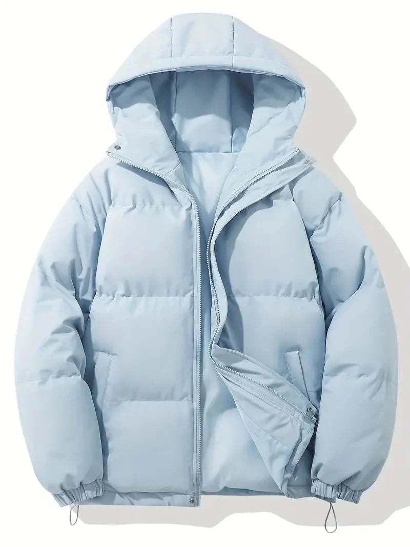 Veste d'hiver femme noire avec capuche ajustable et fermeture éclair, conçue pour le confort et la chaleur.
