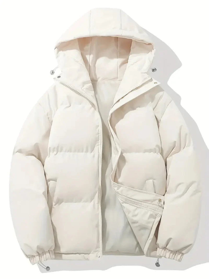 Veste d'hiver femme noire avec capuche ajustable, fermeture éclair et doublure en fleece.