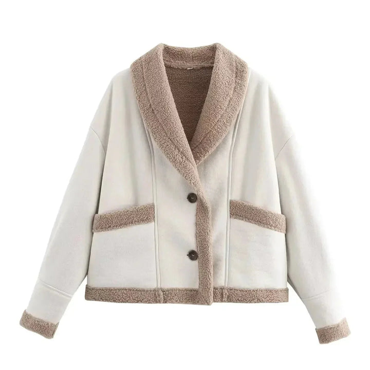 Veste d'hiver femme blanche en imitation suède avec doublure en polaire pour plus de chaleur et de confort.