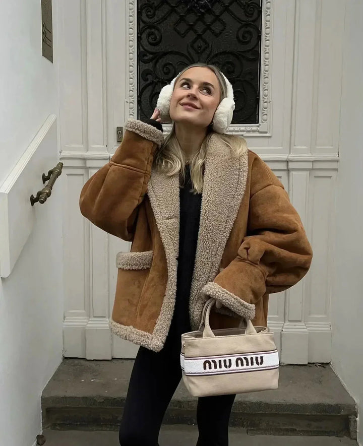 Cappotto Donna in Ecopelle Scamosciata con Fodera Calda - Vesarelli