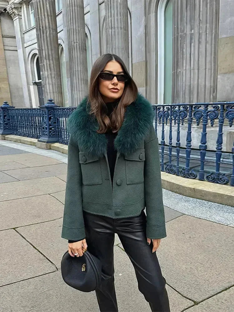 Giacca Donna con Collo in Finta Pelliccia Vestibilità Regular - Vesarelli