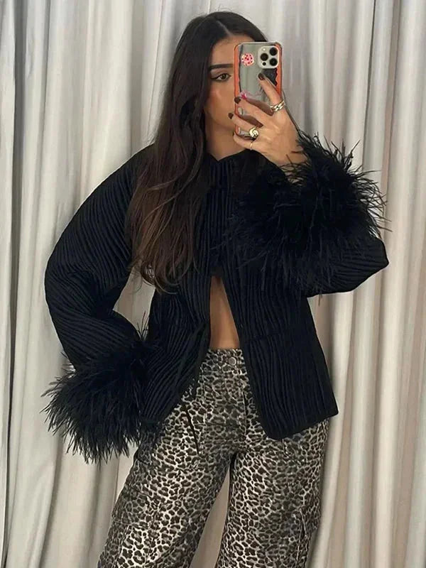 Abito Donna con Polsini in Piume Elegante - Vesarelli