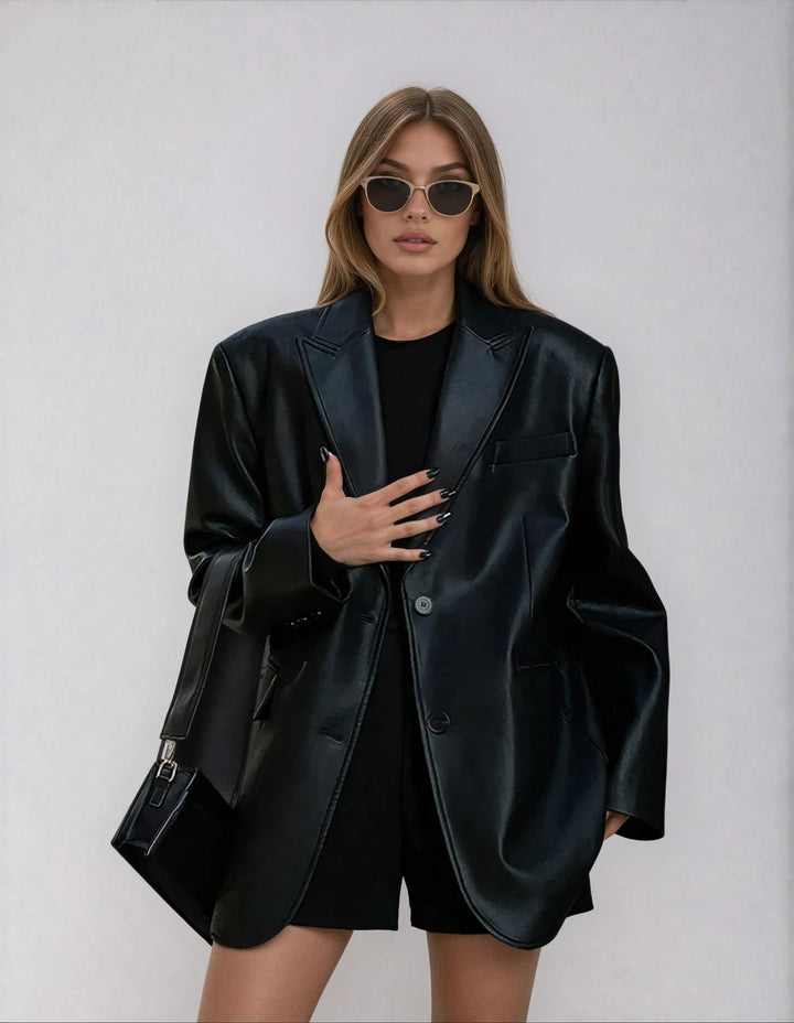 Giacca Donna Similpelle Oversize Collo Classico - Vesarelli