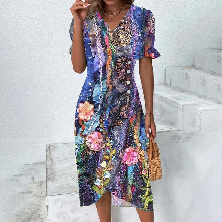 Abito Midi Donna Cotone Bottoni Stile Casual Estivo