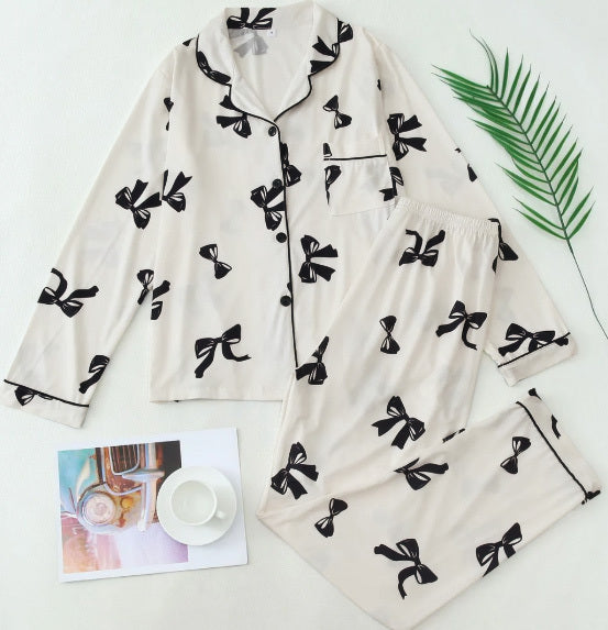 Pigiama Donna Camicia Abbottonata Maniche Lunghe Motivo Nastri - Vesarelli