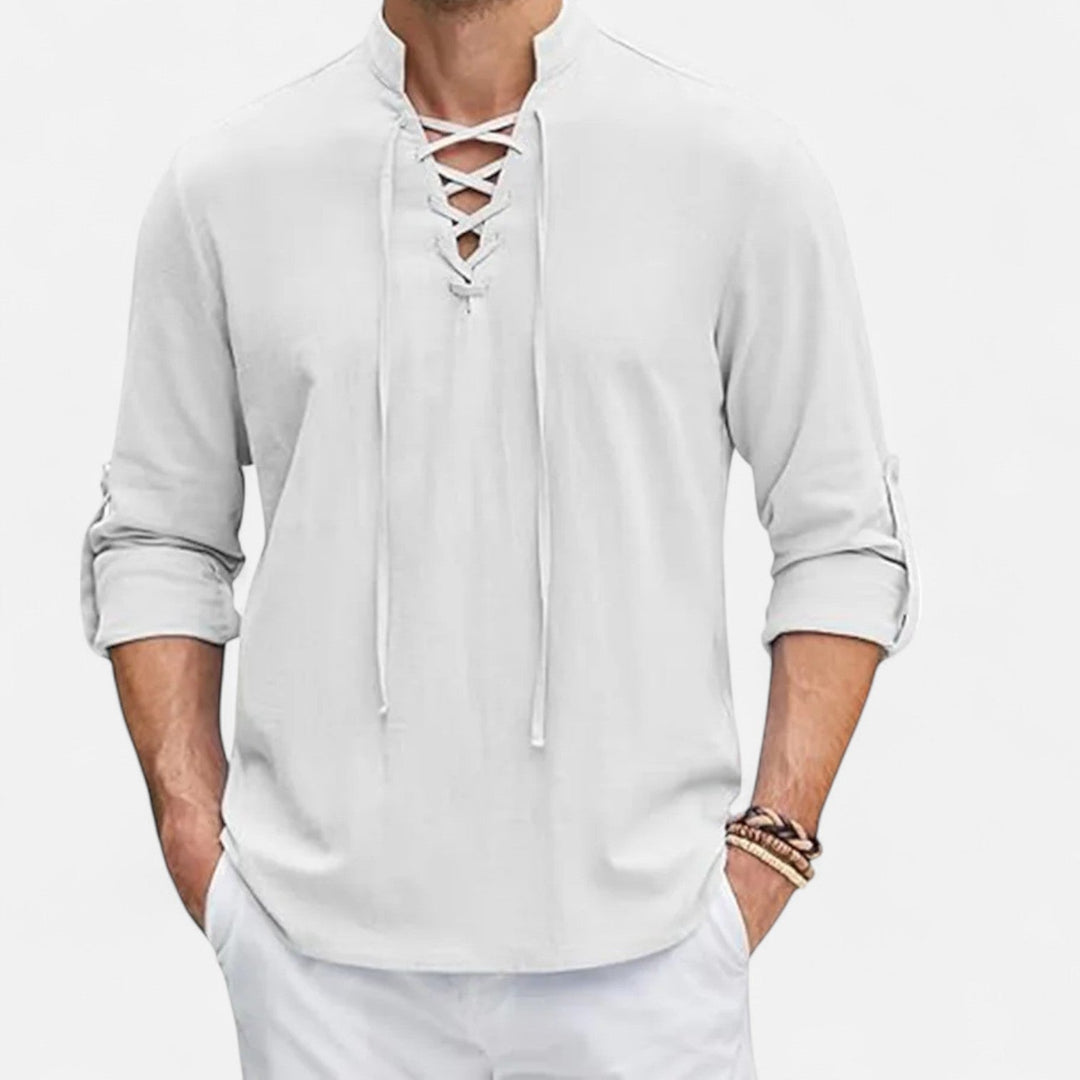 Camicia Uomo in Lino e Cotone Stile Medievale Manica Lunga