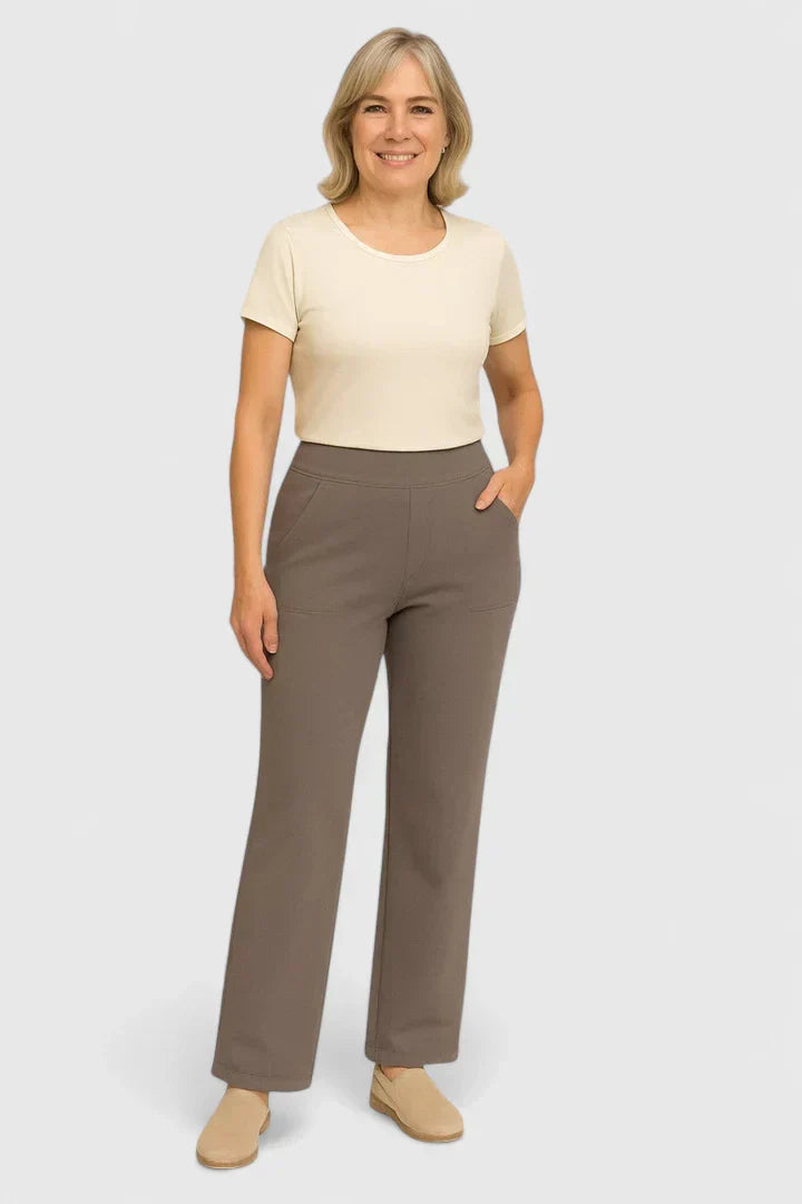 Pantaloni Donna Vita Alta Cotone Vestibilità Comoda Dritti