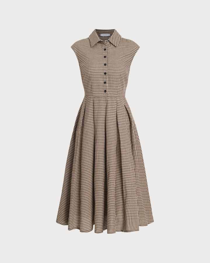 Abito Midi Donna Scozzese Bottoni Classico