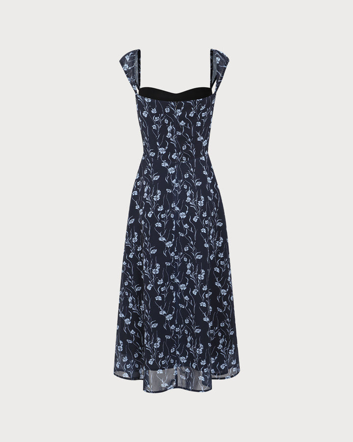 Abito Midi Donna in Tessuto Floreale Scollo a Cuore