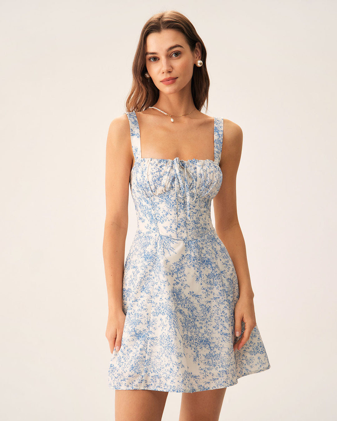 Abito Mini Donna Floreale Corsetto Arricciato Linea A
