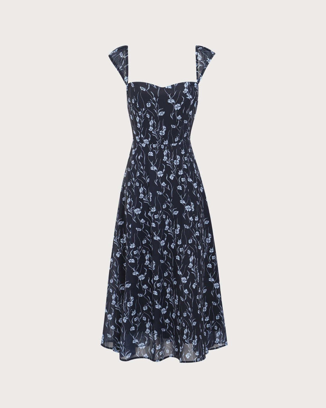 Abito Midi Donna in Tessuto Floreale Scollo a Cuore