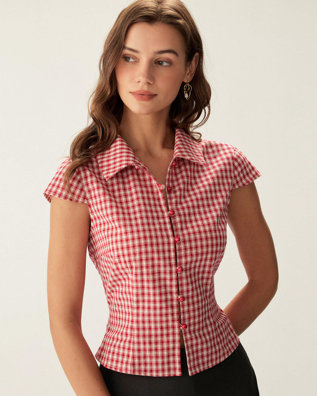 T-shirt Donna in Cotone Fantasia Quadri Regular